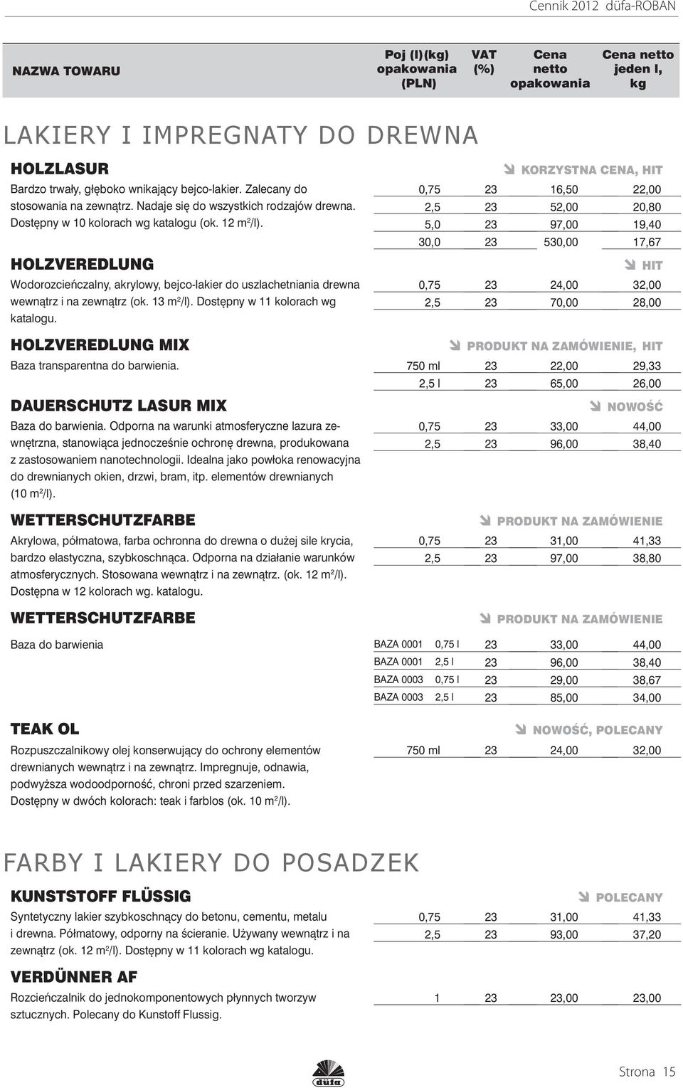 Dostępny w 11 kolorach wg katalogu.