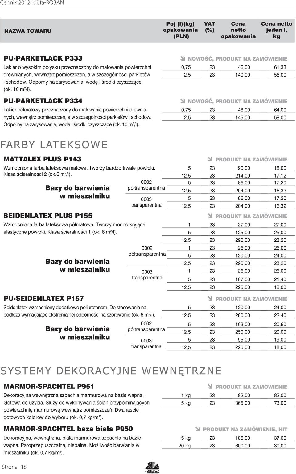 PU-PARKETLACK P334 Lakier półmatowy przeznaczony do malowania powierzchni drewnianych, wewnątrz pomieszczeń, a w szczególności parkietów i schodow.