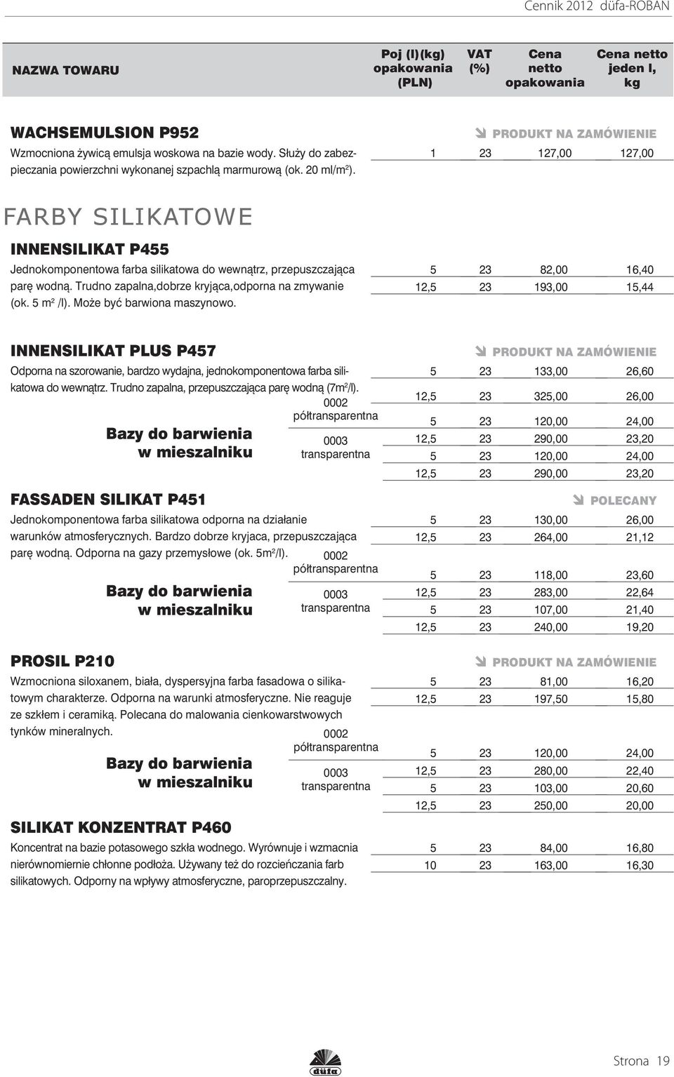 Może być barwiona maszynowo. 1 23 127,00 127,00 5 23 82,00 16,40 12,5 23 193,00 15,44 INNENSILIKAT PLUS P457 Odporna na szorowanie, bardzo wydajna, jednokomponentowa farba silikatowa do wewnątrz.