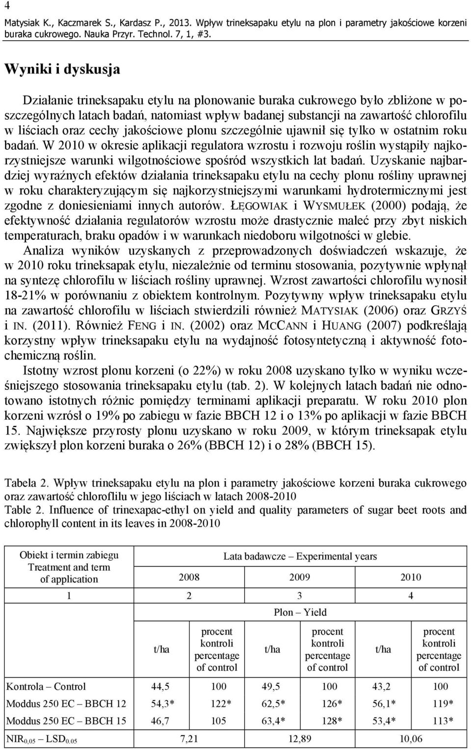 wpływ badanej substancji na zawartość chlorofilu w liściach oraz cechy jakościowe plonu szczególnie ujawnił się tylko w ostatnim roku badań.
