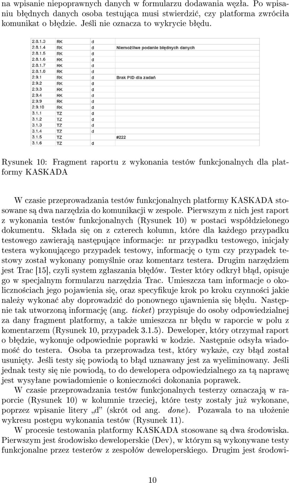 Rysunek 10: Fragment raportu z wykonania testów funkcjonalnych dla platformy KASKADA W czasie przeprowadzania testów funkcjonalnych platformy KASKADA stosowane s dwa narz dzia do komunikacji w