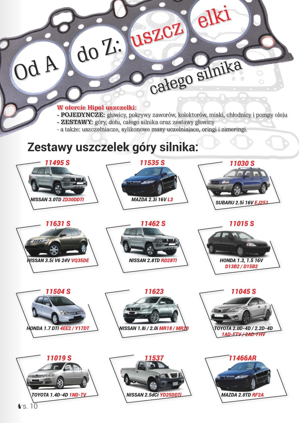 0TD ZD30DDTI MAZDA 2.3i 16V L3 SUBARU 2.5i 16V EJ251 11631 S 11462 S 11015 S NISSAN 3.5i V6 24V VQ35DE NISSAN 2.8TD RD28TI HONDA 1.3, 1.