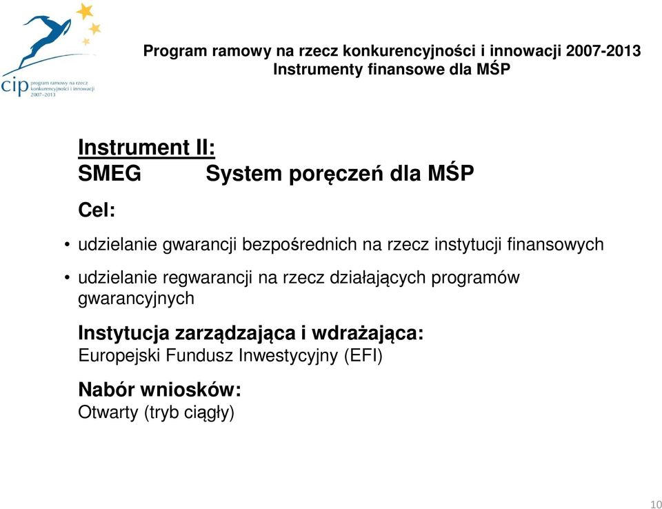 rzecz działających programów gwarancyjnych Instytucja zarządzająca i