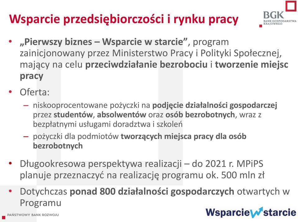 oraz osób bezrobotnych, wraz z bezpłatnymi usługami doradztwa i szkoleń pożyczki dla podmiotów tworzących miejsca pracy dla osób bezrobotnych Długookresowa