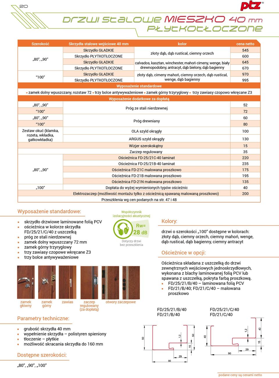 mahoń, ciemny orzech, dąb rustical, 970 Skrzydło PŁYTKOTŁOCZONE wenge, dąb bagienny 995 Wyposażenie standardowe zamek dolny wpuszczany, rozstaw 72 trzy bolce antywyważeniowe zamek górny trzyryglowy