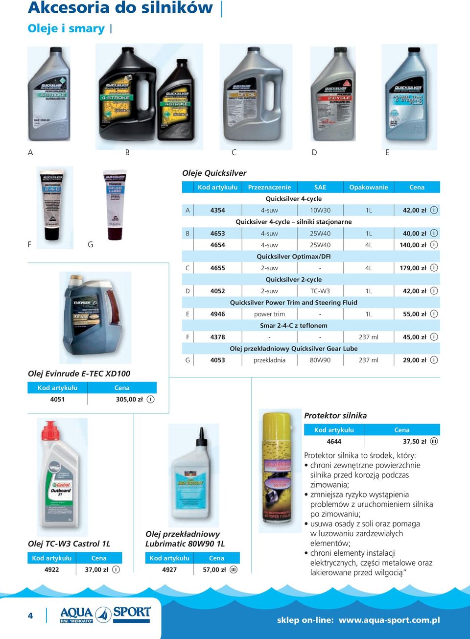 Steering Fluid E 4946 power trim - 1L 55,00 zł Smar 2-4- z teflonem F 4378 - - 237 ml 45,00 zł Olej przekładniowy Quicksilver Gear Lube G 4053 przekładnia 80W90 237 ml 29,00 zł 4051 305,00 zł