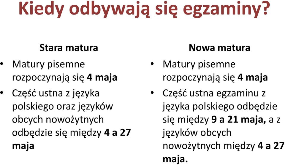 języków obcych nowożytnych odbędzie się między 4 a 27 maja Nowa matura Matury pisemne