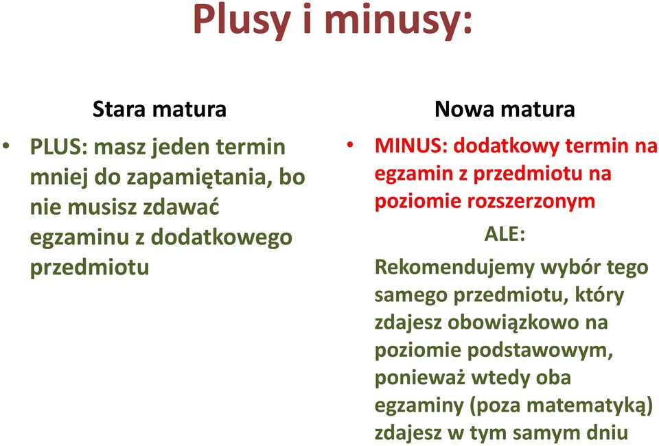 poziomie rozszerzonym ALE: Rekomendujemy wybór tego samego przedmiotu, który zdajesz obowiązkowo