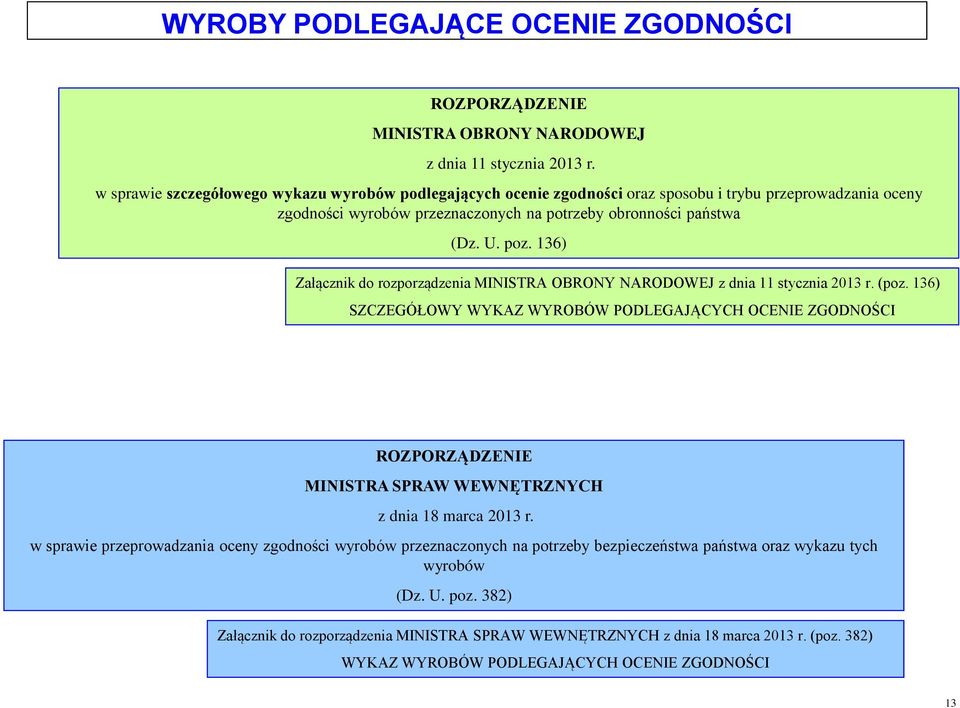 136) Załącznik do rozporządzenia MINISTRA OBRONY NARODOWEJ z dnia 11 stycznia 2013 r. (poz.