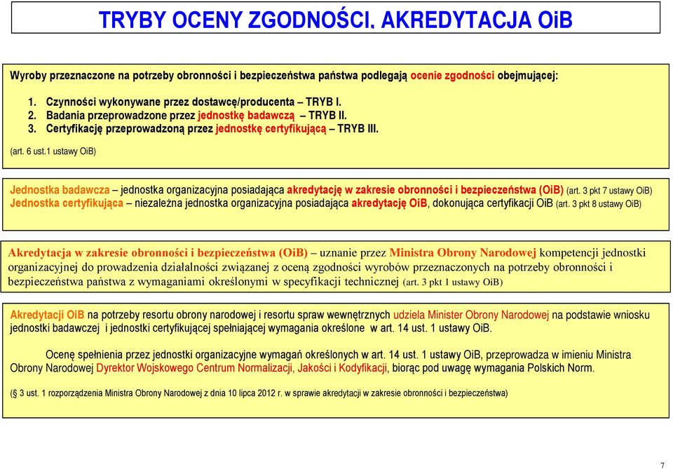 1 ustawy OiB) Jednostka badawcza jednostka organizacyjna posiadająca akredytację w zakresie obronności i bezpieczeństwa (OiB) (art.