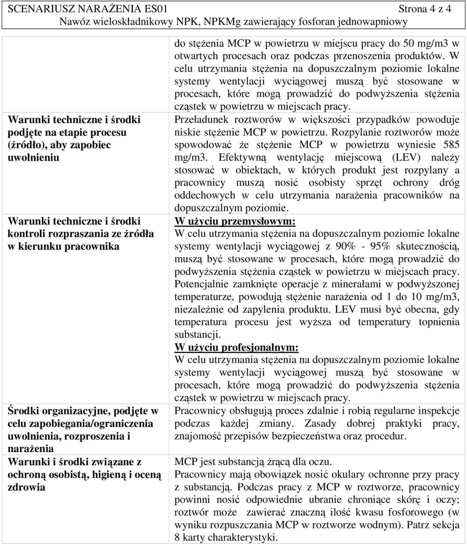 powietrzu w miejscu pracy do 50 mg/m3 w otwartych procesach oraz podczas przenoszenia produktów.