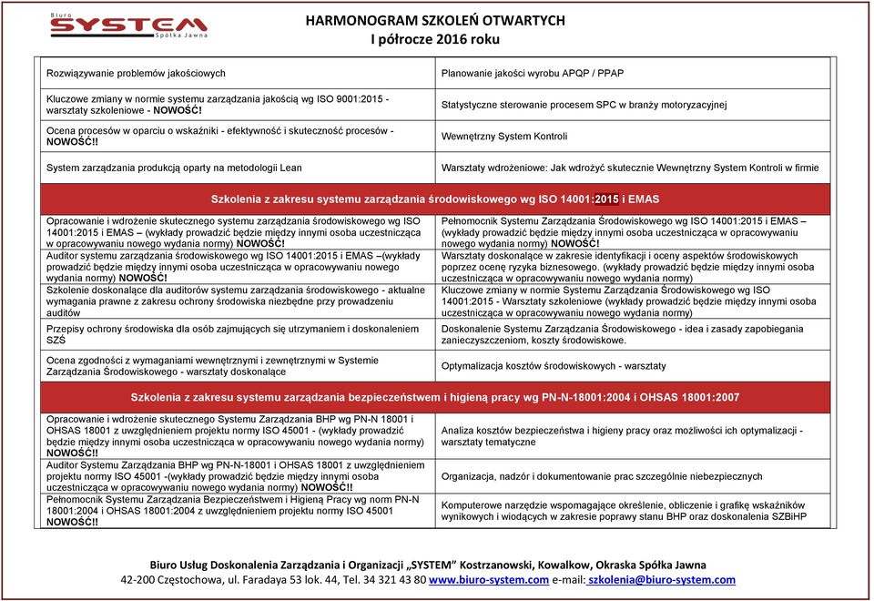 procesem SPC w branży motoryzacyjnej Wewnętrzny System Kontroli Warsztaty wdrożeniowe: Jak wdrożyć skutecznie Wewnętrzny System Kontroli w firmie Szkolenia z zakresu systemu zarządzania