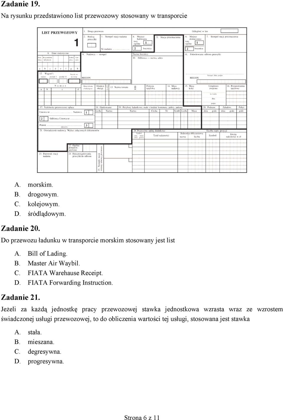 D. FIATA Forwarding Instruction. Zadanie 21.