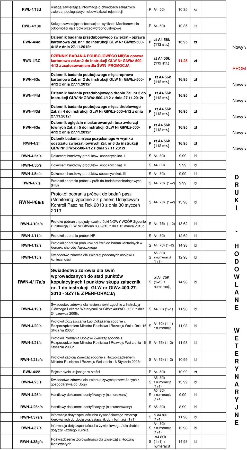 nr 2 do instrukcji GLW r GIWbż-500-11,25 zt OMOCJA W-4/4d W-4/3d W-4/3e W-4/3f Dziennik badania przedubojowego drobiu Zał.