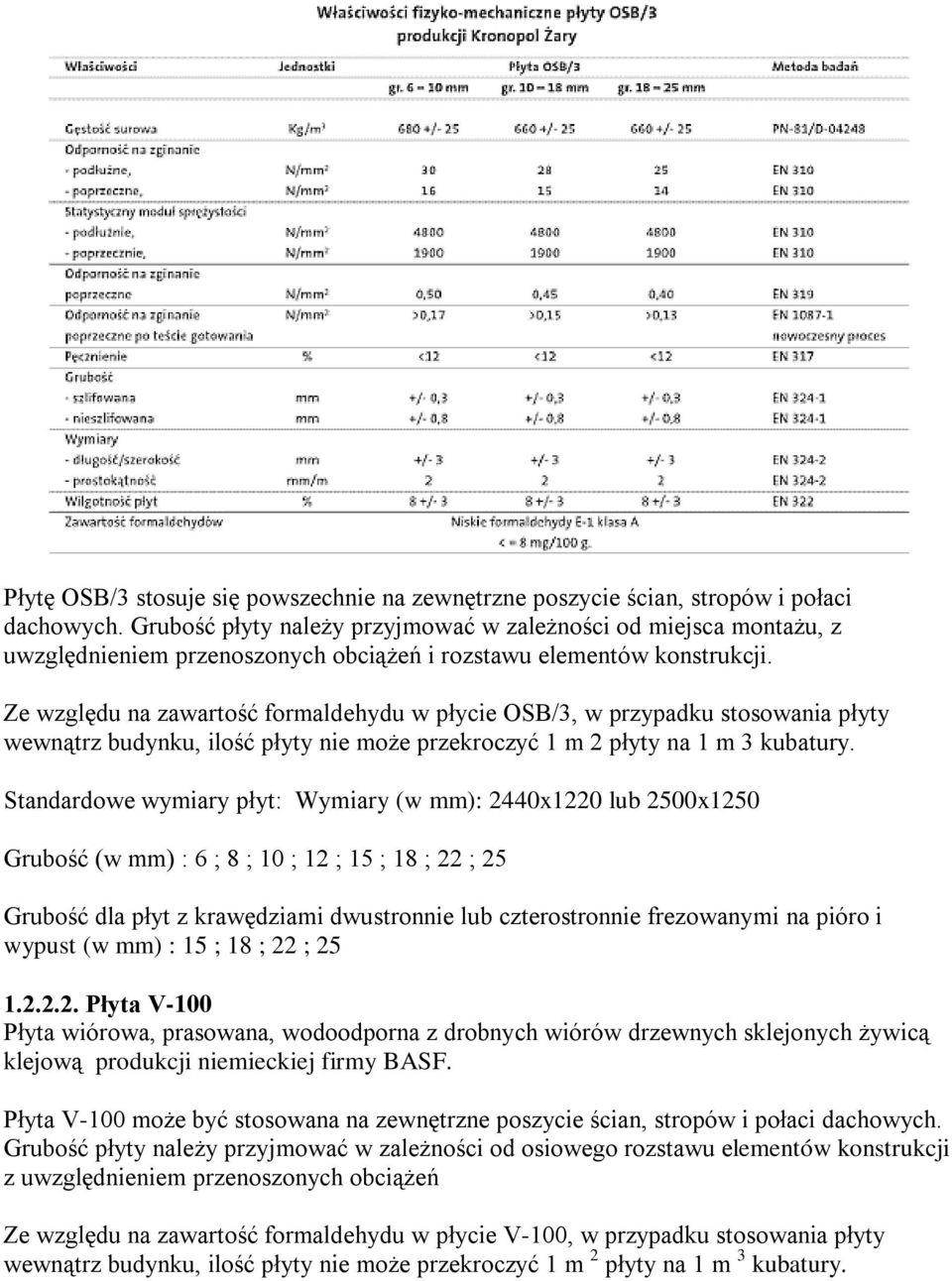 Ze względu na zawartość formaldehydu w płycie OSB/3, w przypadku stosowania płyty wewnątrz budynku, ilość płyty nie może przekroczyć 1 m 2 płyty na 1 m 3 kubatury.
