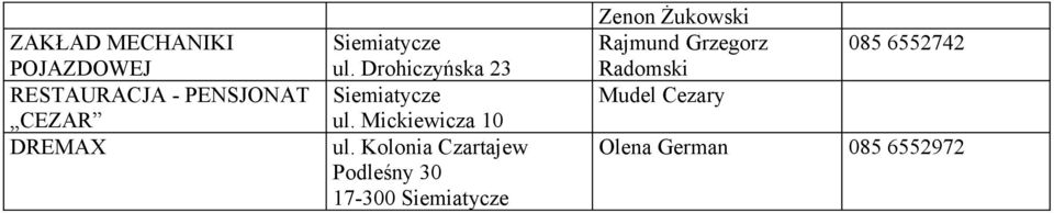 Kolonia Czartajew Podleśny 30 17-300 Zenon Żukowski