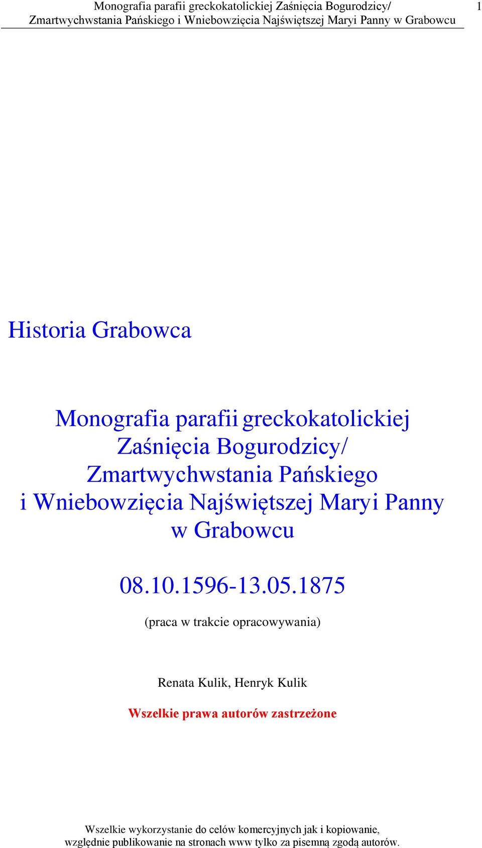 Maryi Panny w Grabowcu 08.10.1596-13.05.