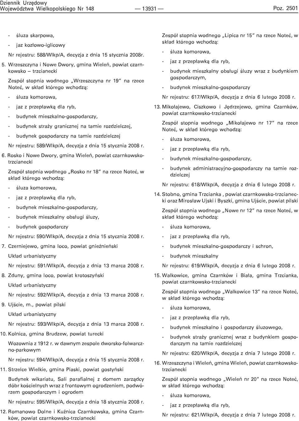 Wrzeszczyna i Nowe Dwory, gmina Wieleñ, powiat czarnkowsko trzcianecki Zespó³ stopnia wodnego Wrzeszczyna nr 19 na rzece Noteæ, w - budynek mieszkalno-gospodarczy, - budynek stra y granicznej na