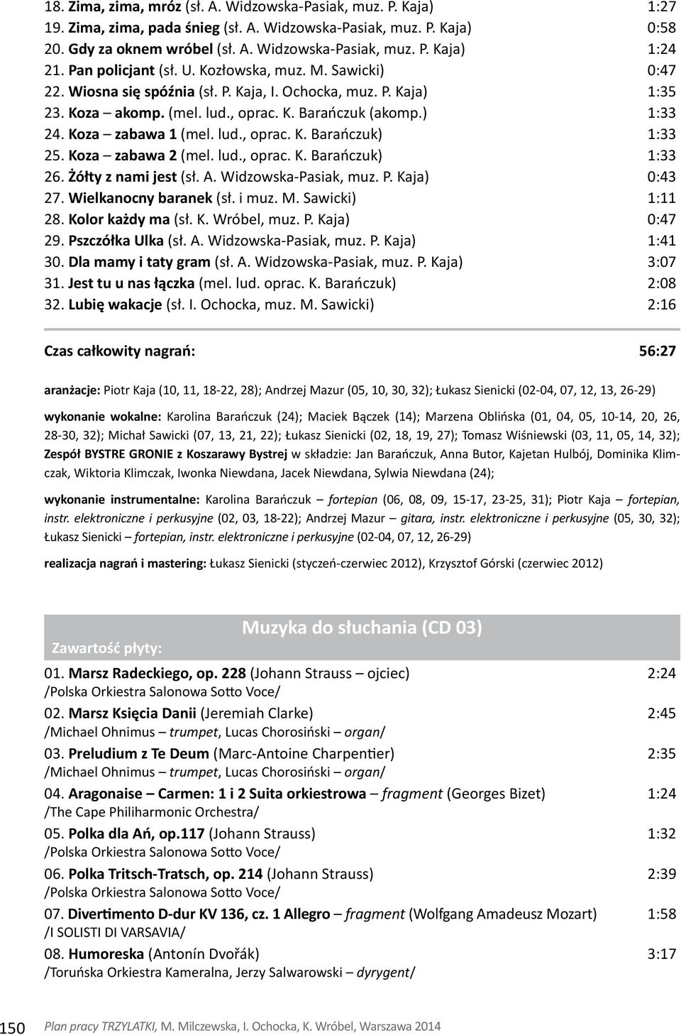 Koza zabawa 1 (mel. lud., oprac. K. Barańczuk) 1:33 25. Koza zabawa 2 (mel. lud., oprac. K. Barańczuk) 1:33 26. Żółty z nami jest (sł. A. Widzowska-Pasiak, muz. P. Kaja) 0:43 27.