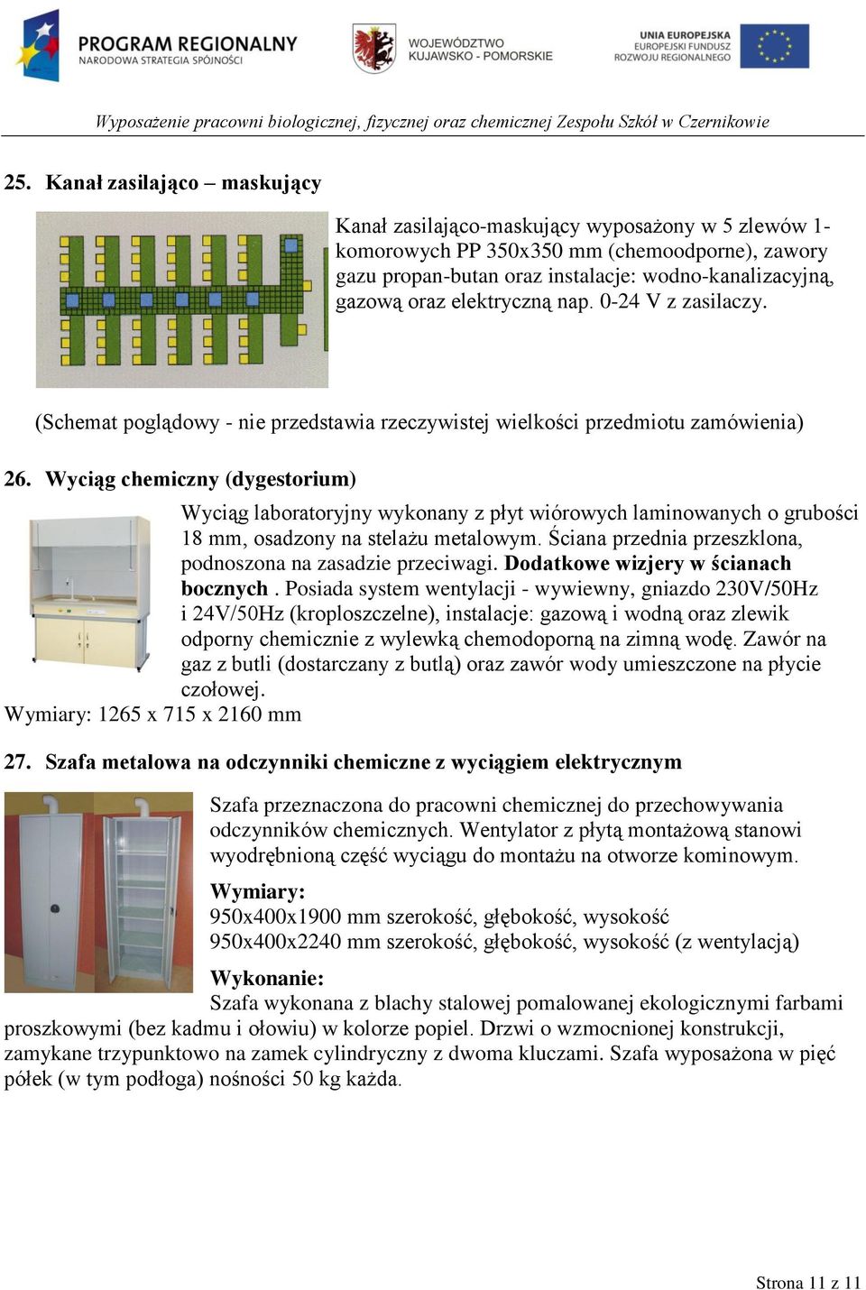 Wyciąg chemiczny (dygestorium) Wyciąg laboratoryjny wykonany z płyt wiórowych laminowanych o grubości 18 mm, osadzony na stelażu metalowym.