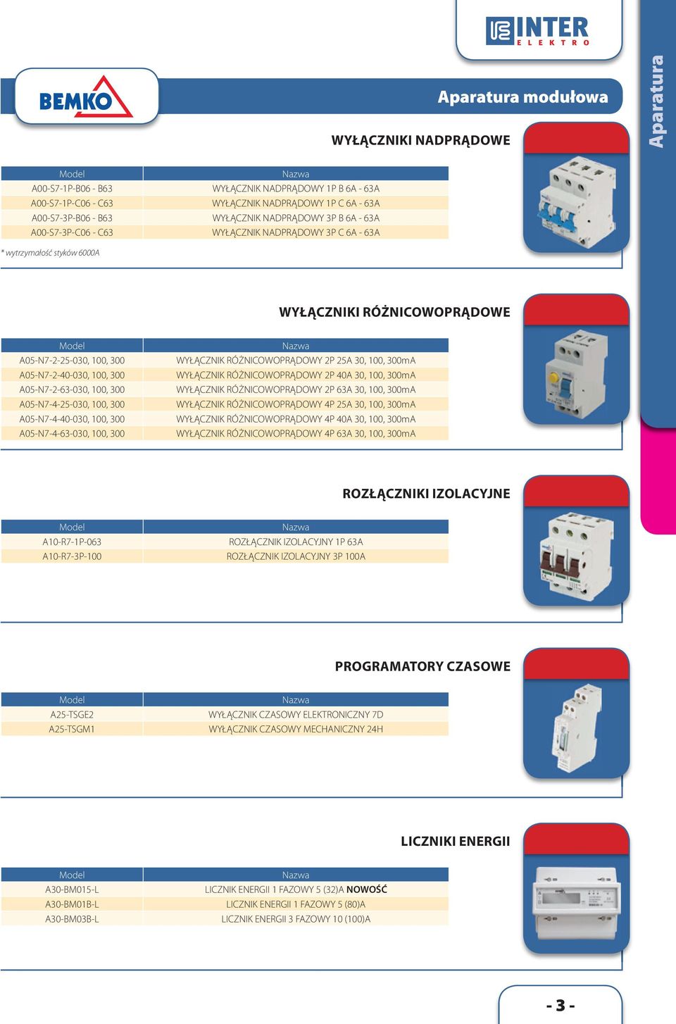 A05-N7-2-63-030, 100, 300 A05-N7-4-25-030, 100, 300 A05-N7-4-40-030, 100, 300 A05-N7-4-63-030, 100, 300 Nazwa WYŁĄCZNIK RÓŻNICOWOPRĄDOWY 2P 25A 30, 100, 300mA WYŁĄCZNIK RÓŻNICOWOPRĄDOWY 2P 40A 30,