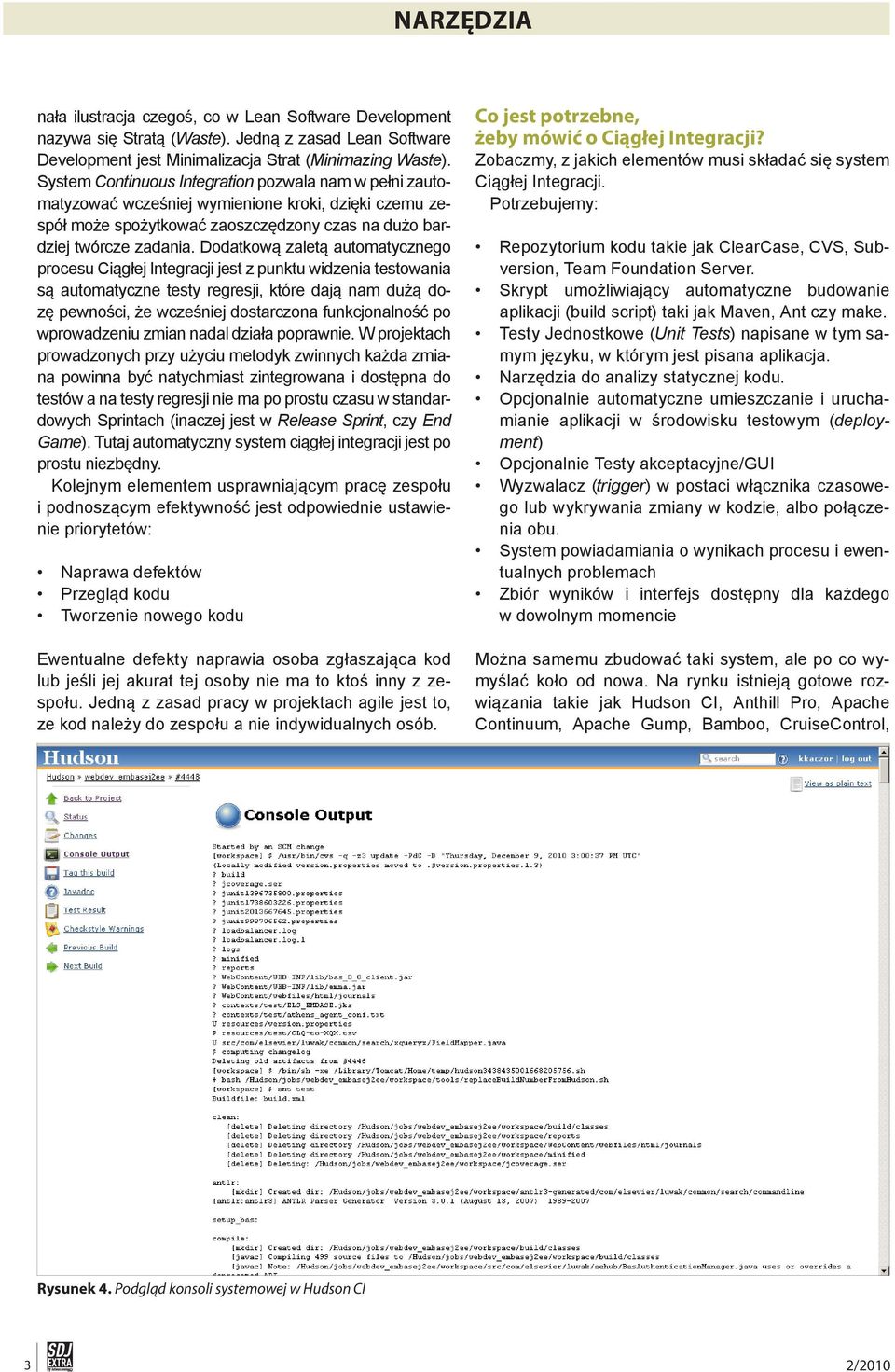 Dodatkową zaletą automatycznego procesu Ciągłej Integracji jest z punktu widzenia testowania są automatyczne testy regresji, które dają nam dużą dozę pewności, że wcześniej dostarczona funkcjonalność