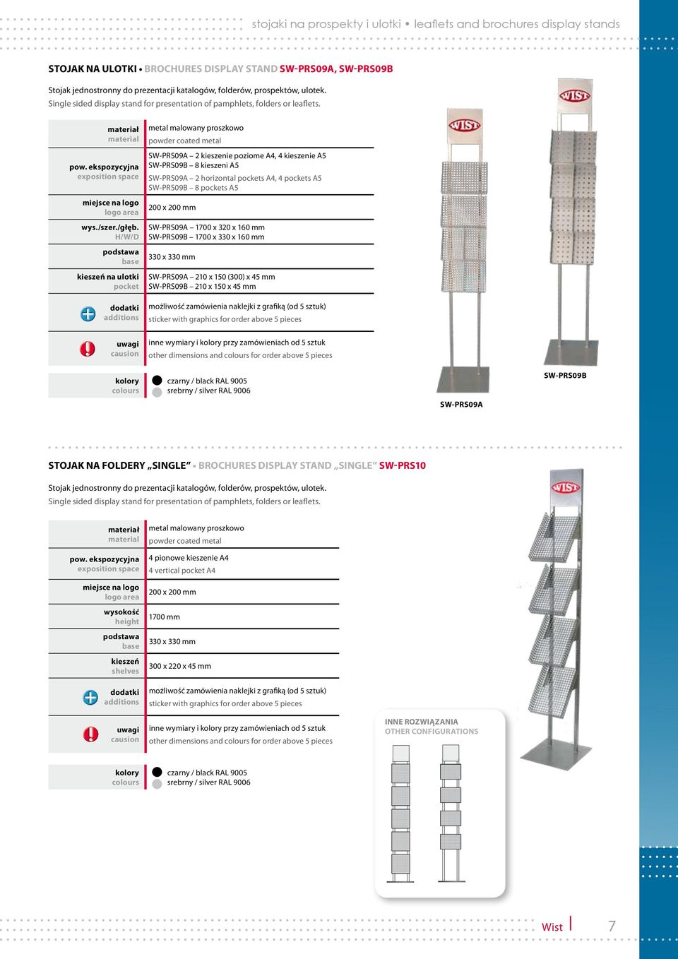 H/W/D kieszeń na ulotki pocket SW-PRS09A 2 kieszenie poziome A4, 4 kieszenie A5 SW-PRS09B 8 kieszeni A5 SW-PRS09A 2 horizontal pockets A4, 4 pockets A5 SW-PRS09B 8 pockets A5 200 x 200 mm SW-PRS09A