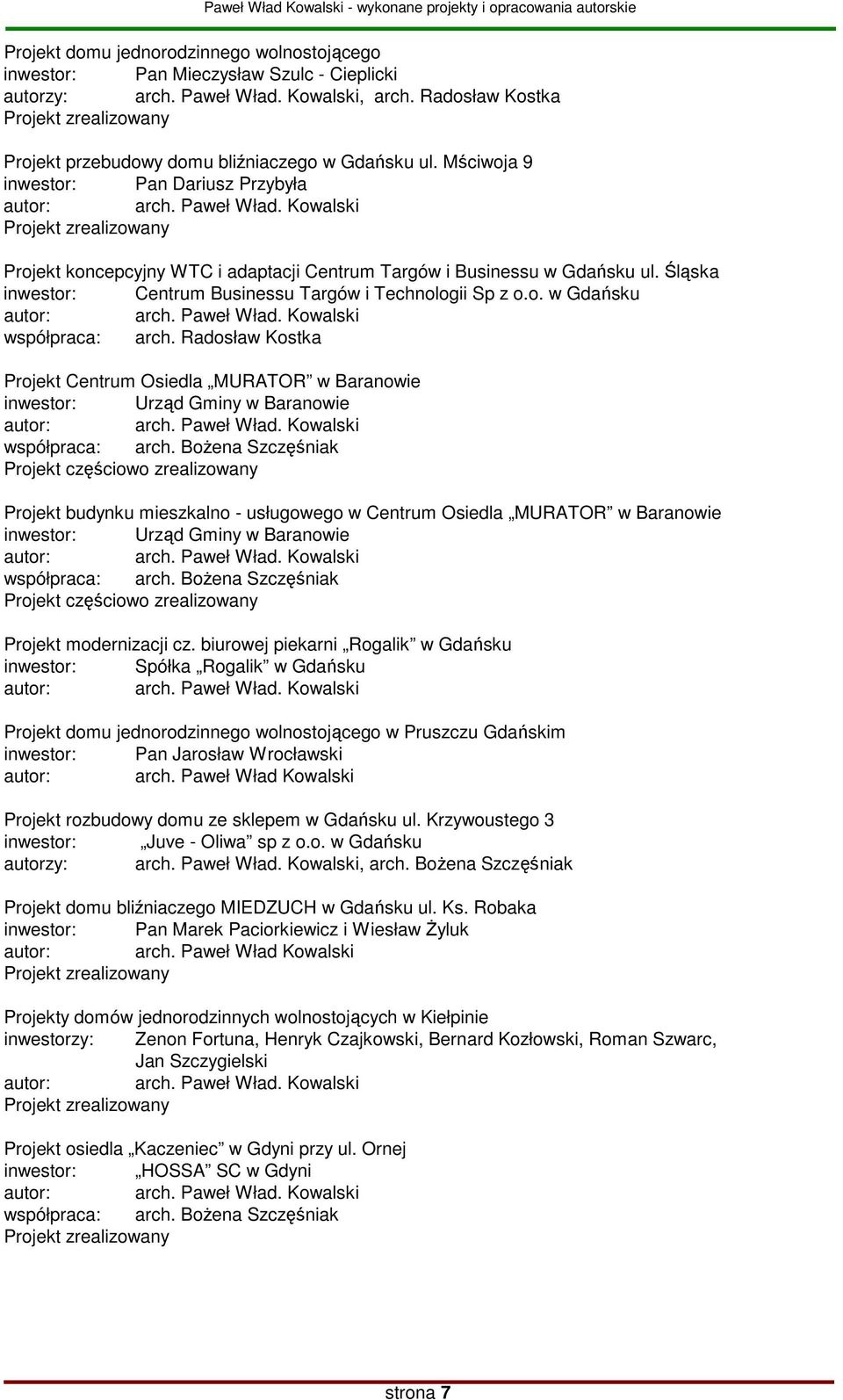 Radosław Kostka Projekt Centrum Osiedla MURATOR w Baranowie inwestor: Urząd Gminy w Baranowie Projekt częściowo zrealizowany Projekt budynku mieszkalno - usługowego w Centrum Osiedla MURATOR w