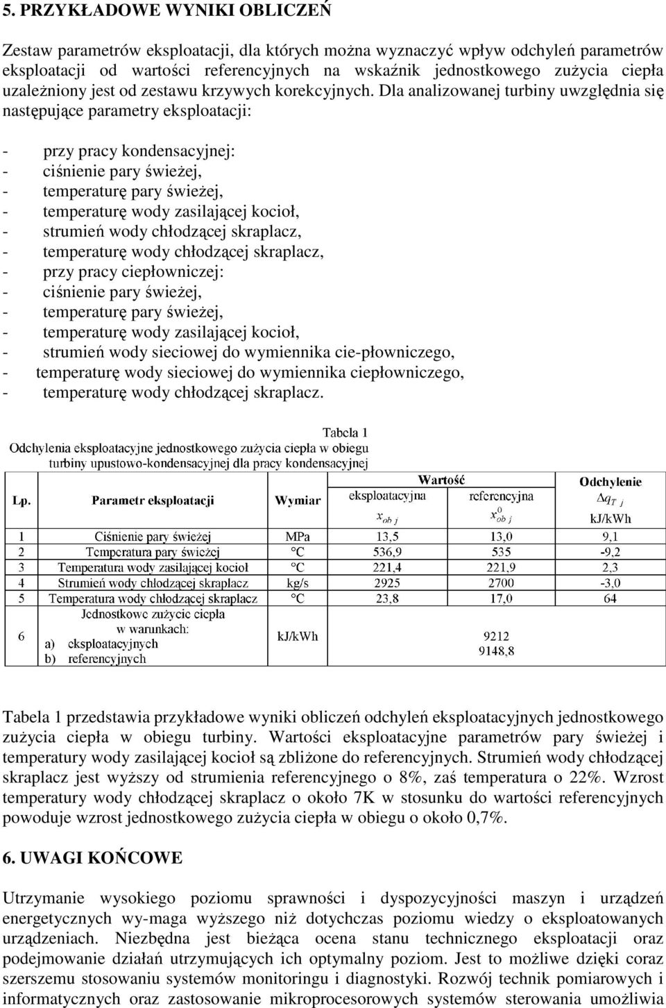Dla analizowanej turbiny uwzględnia się następujące parametry eksploatacji: - przy pracy kondensacyjnej: - ciśnienie pary świeżej, - temperaturę pary świeżej, ej, - temperaturę wody zasilającej