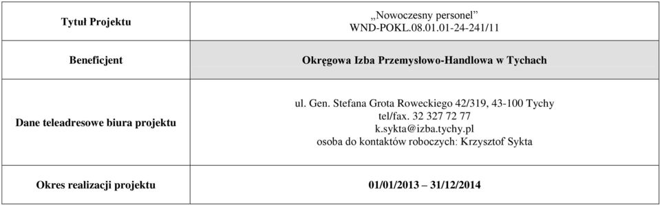 teleadresowe biura projektu ul. Gen.