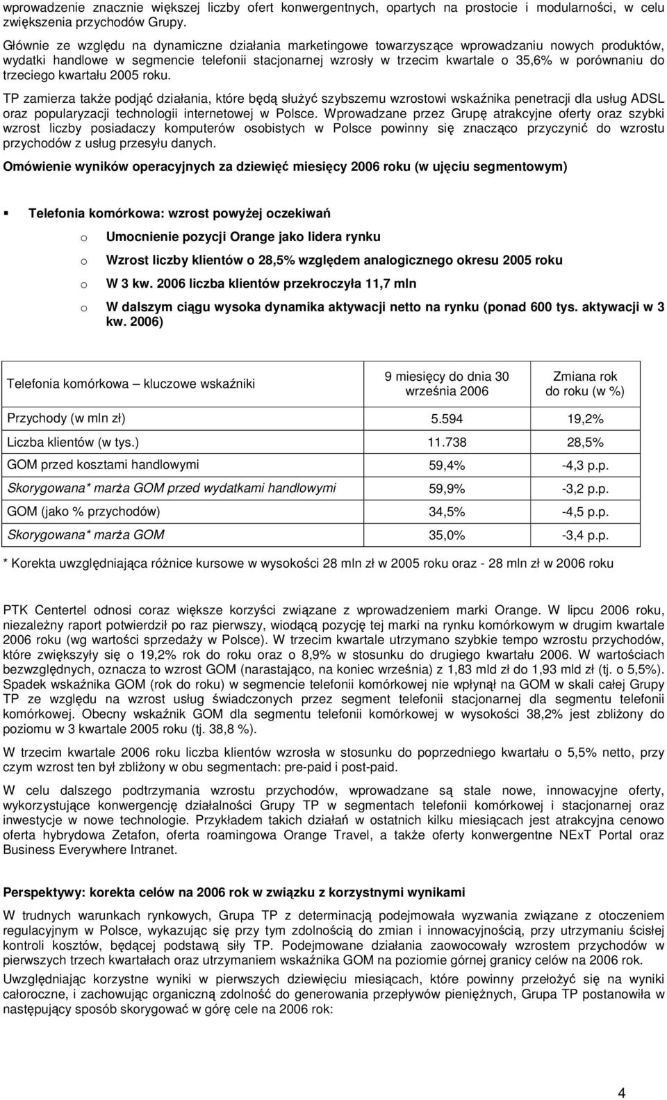 kwartału 2005 rku. TP zamierza także pdjąć działania, które będą służyć szybszemu wzrstwi wskaźnika penetracji dla usług ADSL raz ppularyzacji technlgii internetwej w Plsce.