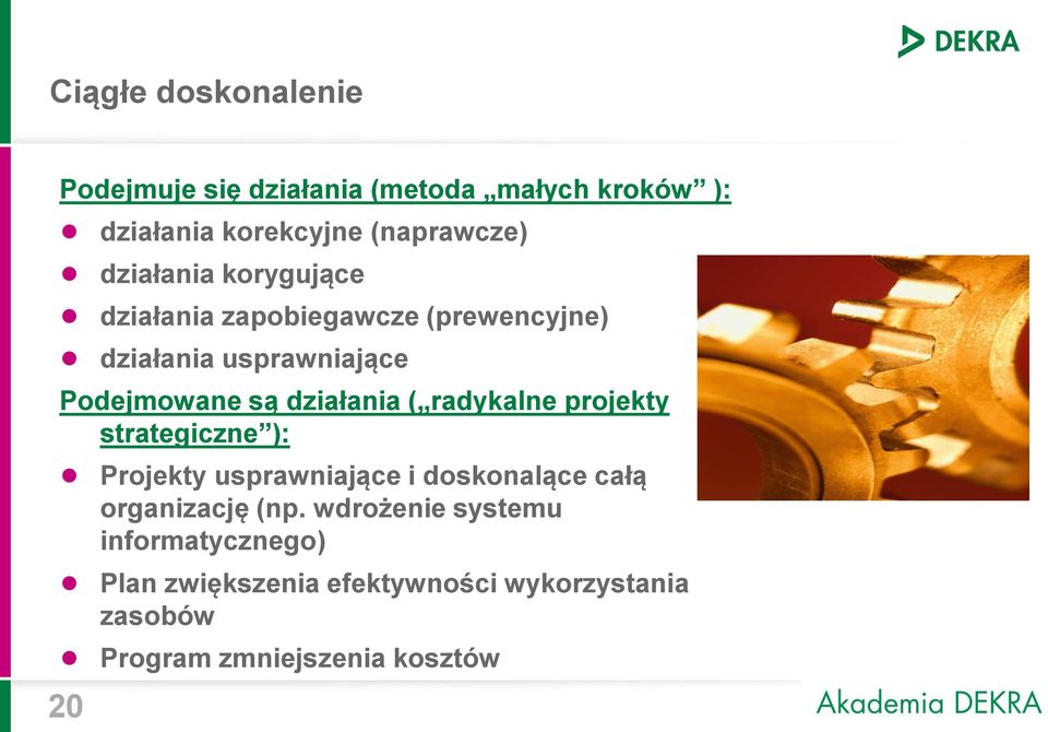 działania ( radykalne projekty strategiczne ): Projekty usprawniające i doskonalące całą organizację (np.