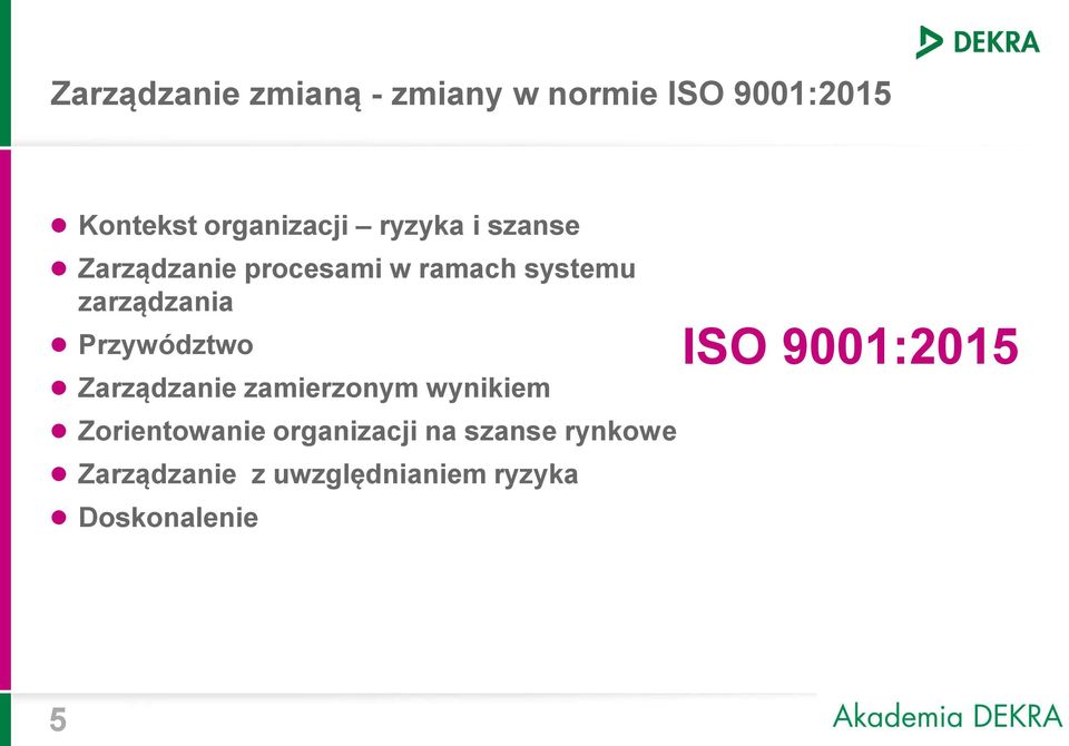 Przywództwo ISO 9001:2015 Zarządzanie zamierzonym wynikiem Zorientowanie