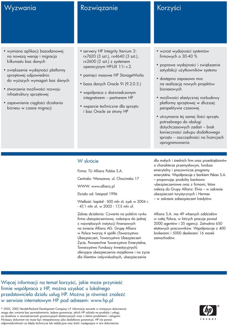 ) z systemem operacyjnym HP-UX 11i v.2. pami ci masowe HP StorageWorks baza danych Oracle 9i (9.2.0.5.