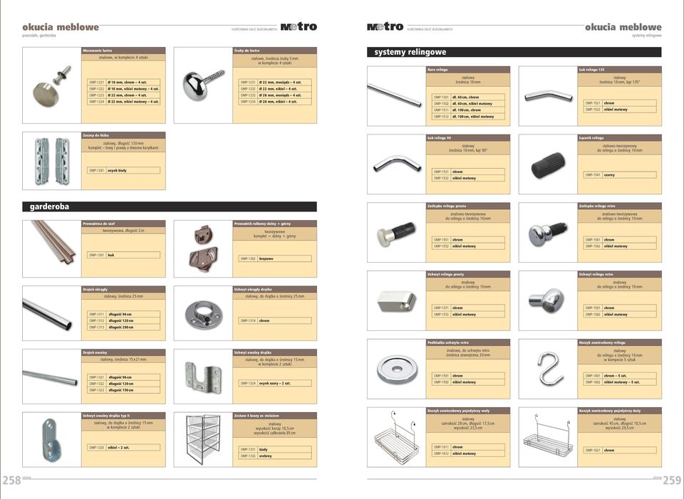 Ø 22 mm, 4 szt. OMP-1233 OMP-1234 Ø 28 mm, 4 szt. Ø 28 mm, nikiel 4 szt. OMP-1501 OMP-1502 OMP-1511 dł. 60 cm, dł. 60 cm, dł. 100 cm, OMP-1521 OMP-1522 OMP-1512 dł.