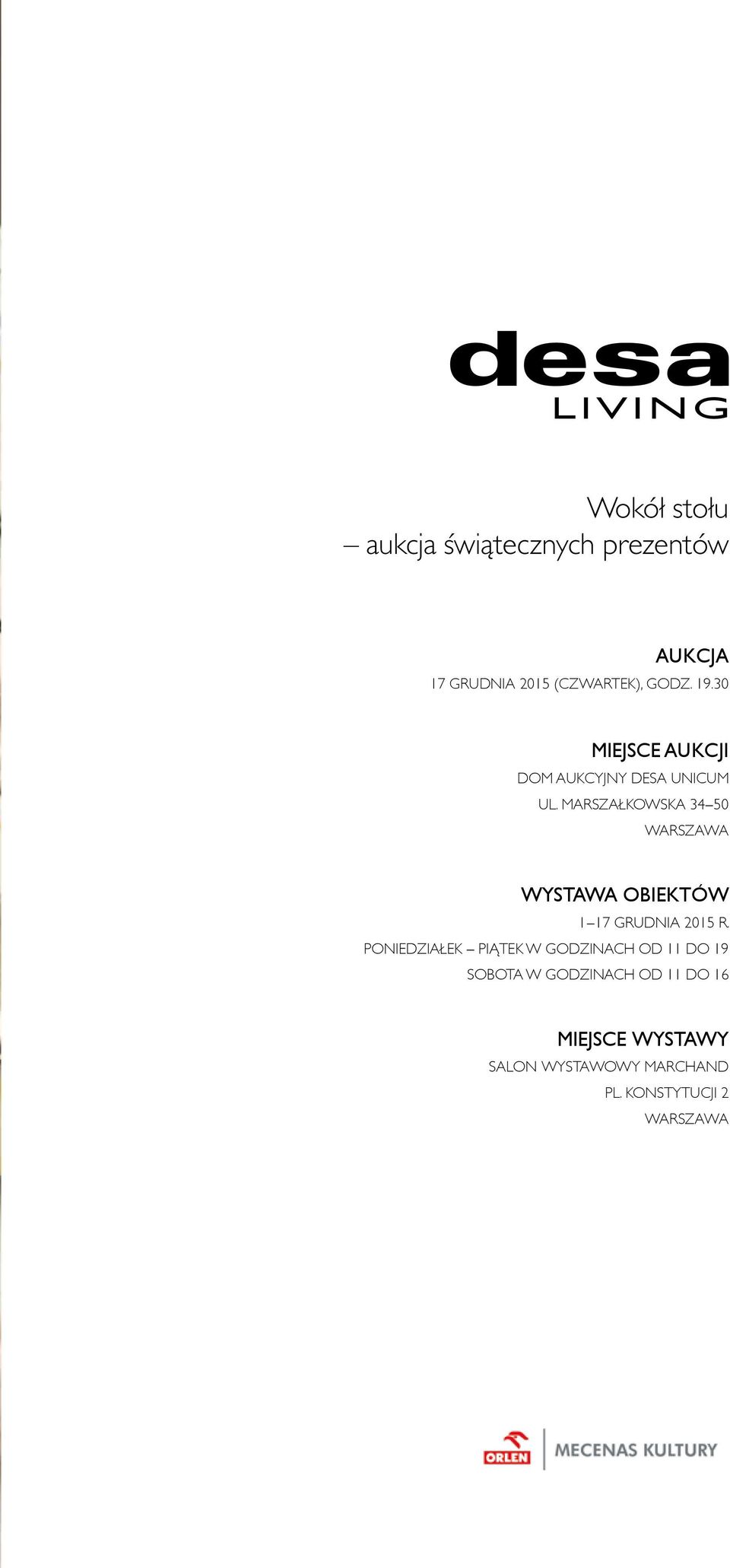 MARSZAŁKOWSKA 34 50 WARSZAWA WYSTAWA OBIEKTÓW 1 17 GRUDNIA 2015 R.