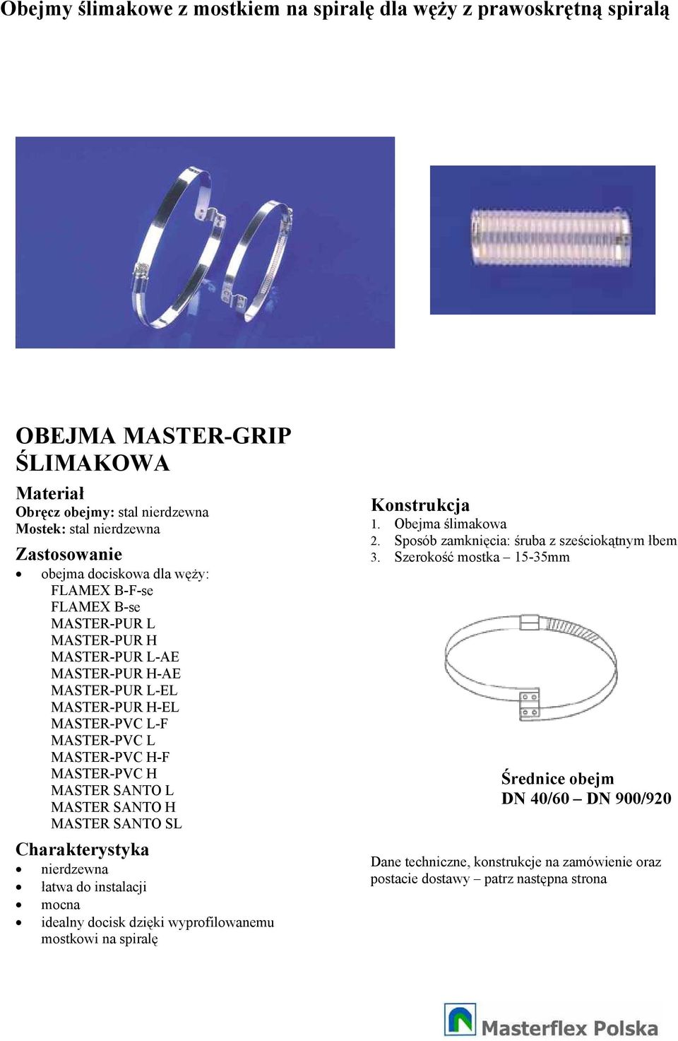 MASTER-PVC H MASTER SANTO L MASTER SANTO H MASTER SANTO SL nierdzewna atwa do instalacji mocna idealny docisk dziki wyprofilowanemu mostkowi na spiral Konstrukcja 1.