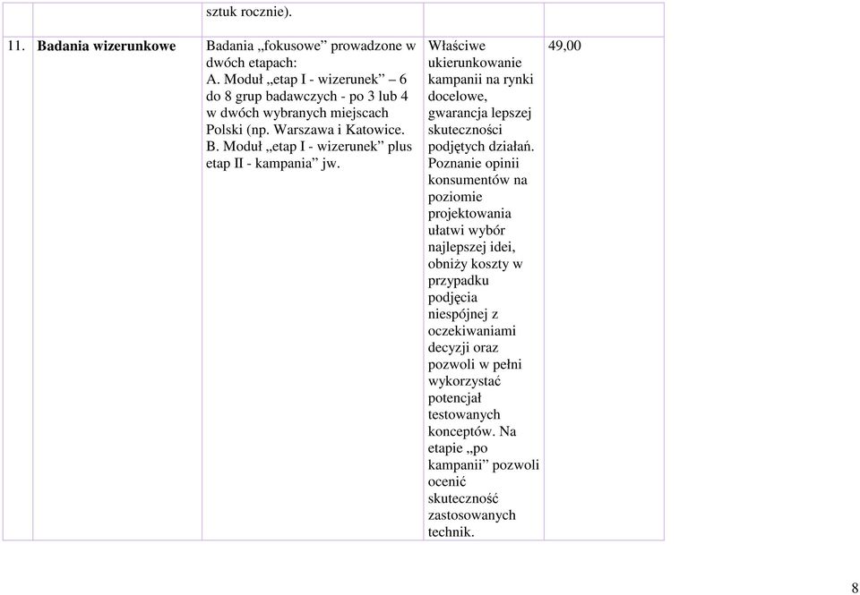 Moduł etap I - wizerunek plus etap II - kampania jw. Właściwe ukierunkowanie kampanii na rynki docelowe, gwarancja lepszej skuteczności podjętych działań.