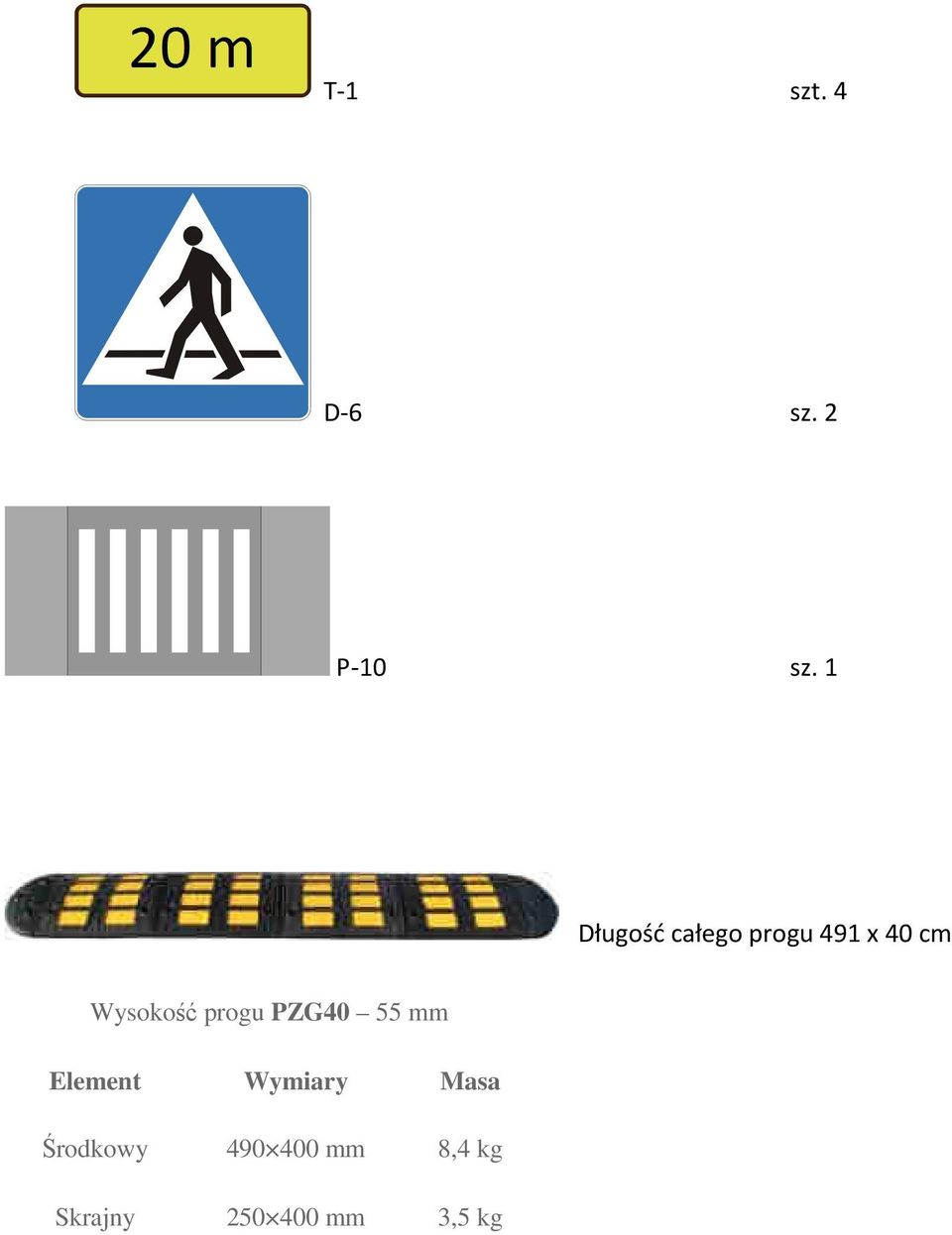 Wysokość progu PZG40 55 mm Element