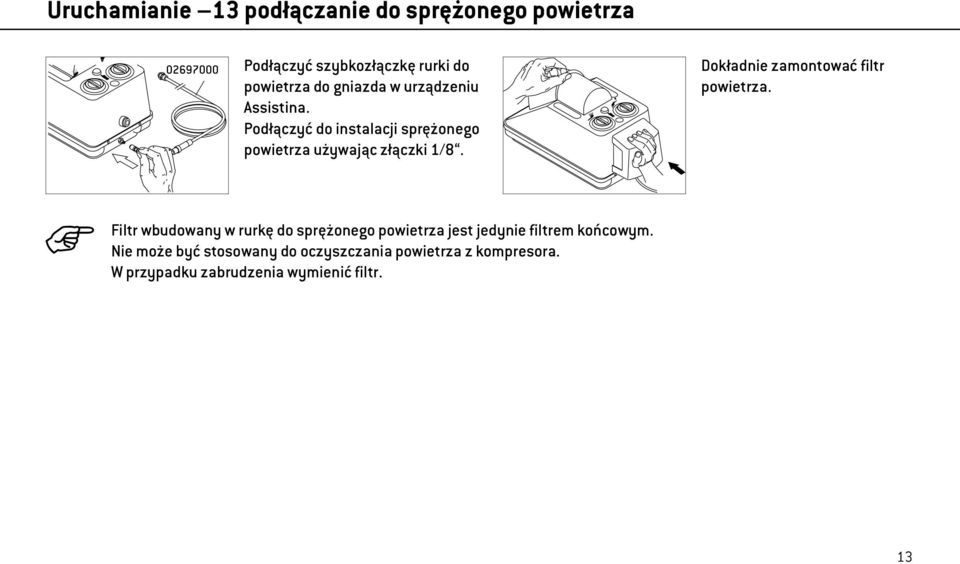 Dokładnie zamontować filtr powietrza.