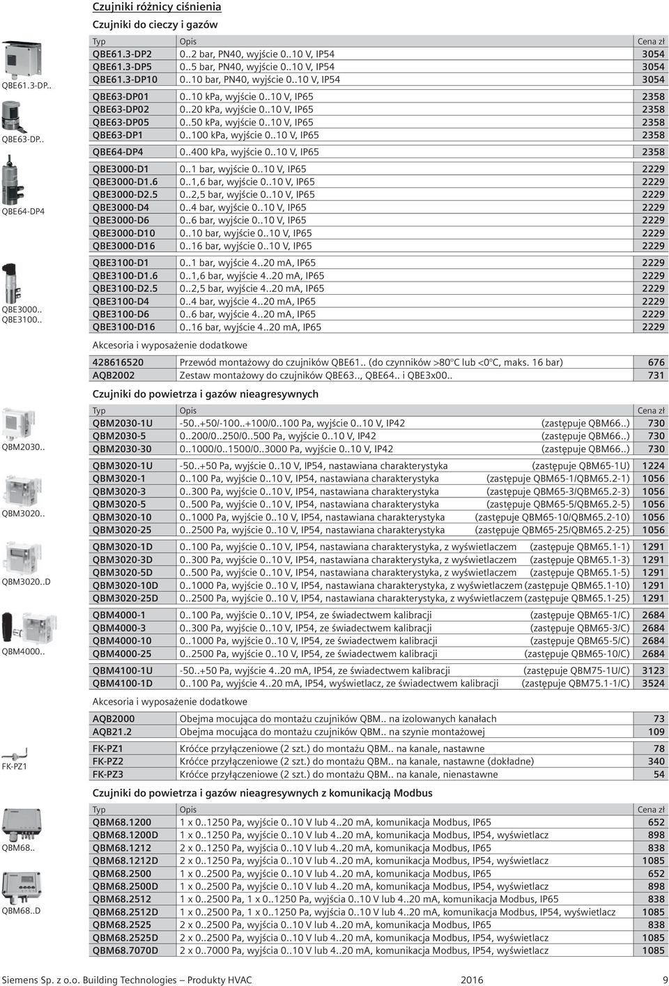 .10 V, IP65 2358 QBE63-DP02 0..20 kpa, wyjście 0..10 V, IP65 2358 QBE63-DP05 0..50 kpa, wyjście 0..10 V, IP65 2358 QBE63-DP1 0..100 kpa, wyjście 0..10 V, IP65 2358 QBE64-DP4 0..400 kpa, wyjście 0.