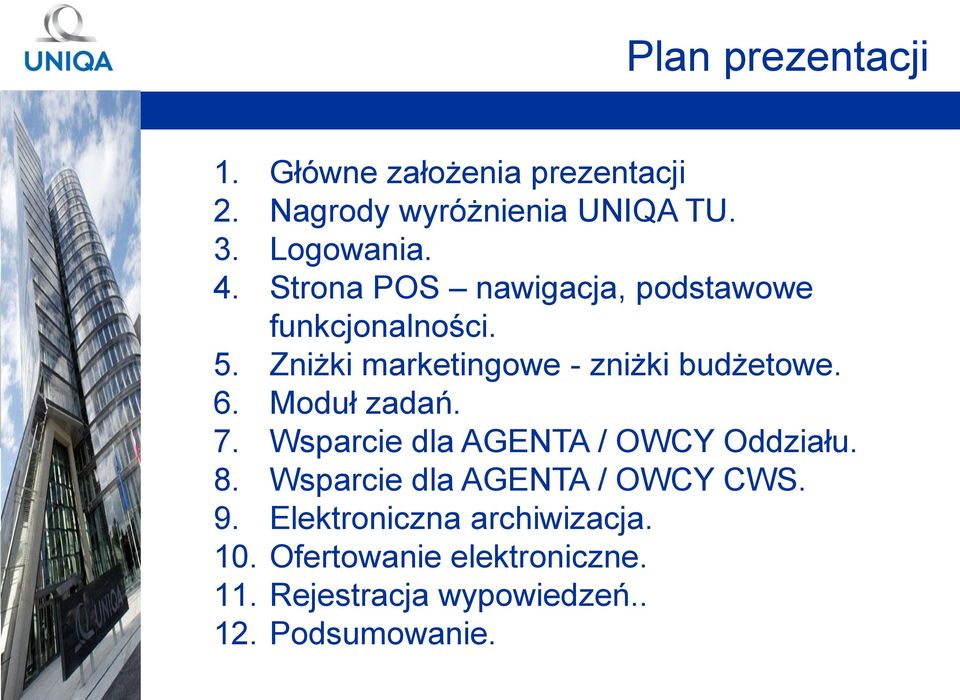 Moduł zadań. 7. Wsparcie dla AGENTA / OWCY Oddziału. 8. Wsparcie dla AGENTA / OWCY CWS. 9.