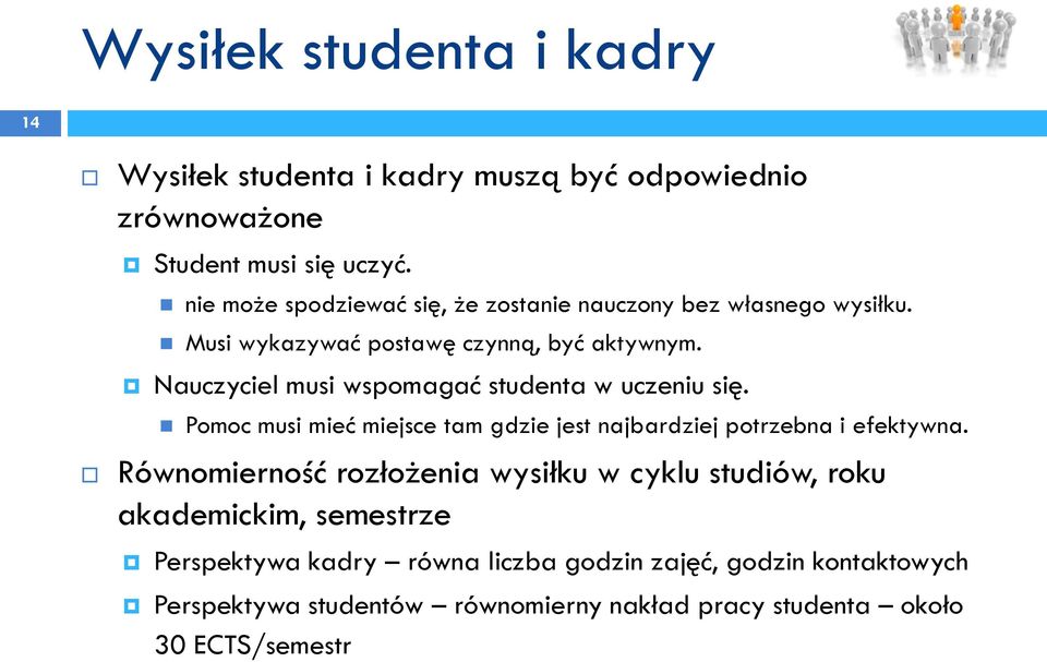 Nauczyciel musi wspomagać studenta w uczeniu się. Pomoc musi mieć miejsce tam gdzie jest najbardziej potrzebna i efektywna.