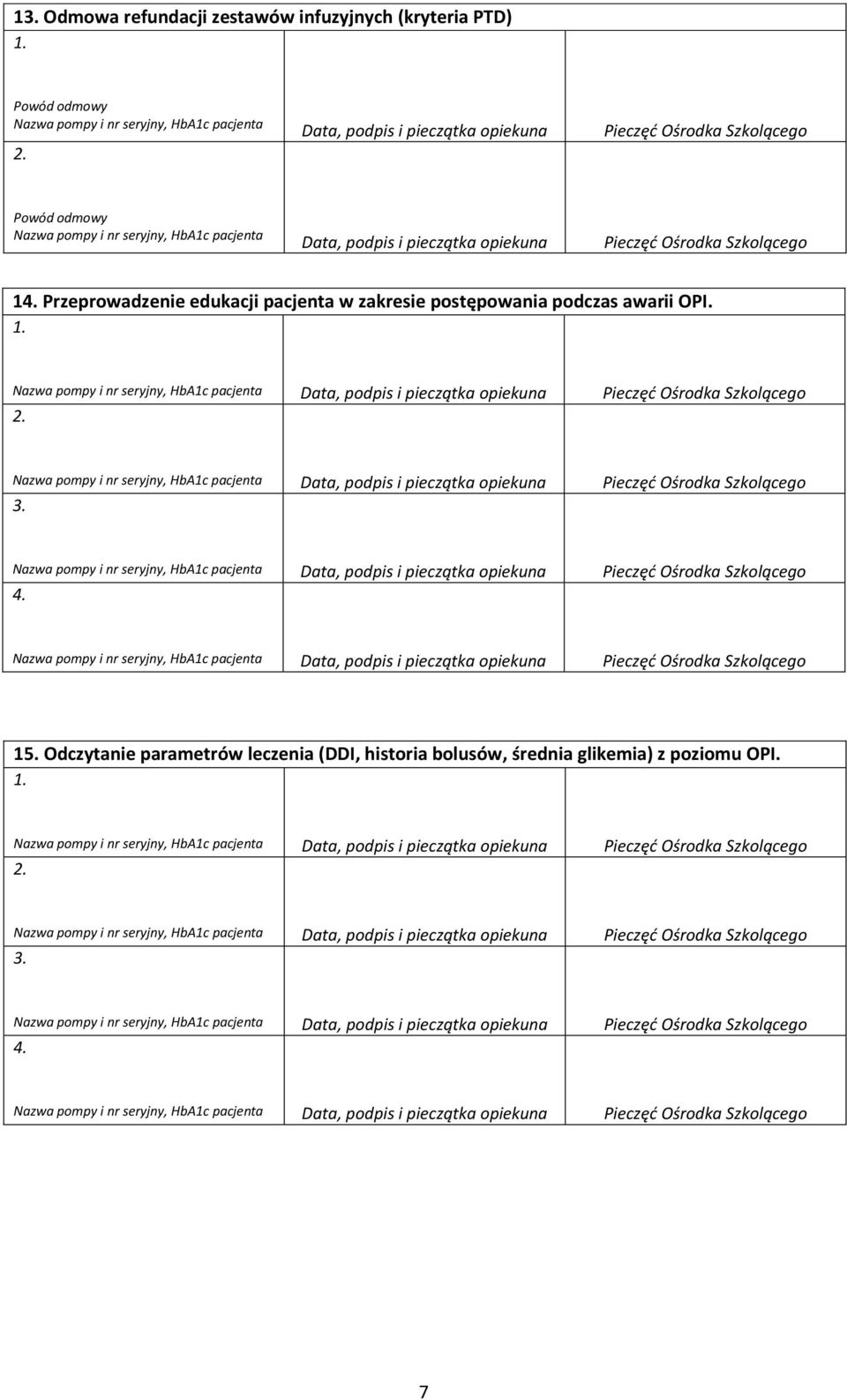 Przeprowadzenie edukacji pacjenta w zakresie postępowania podczas awarii OPI. 15.