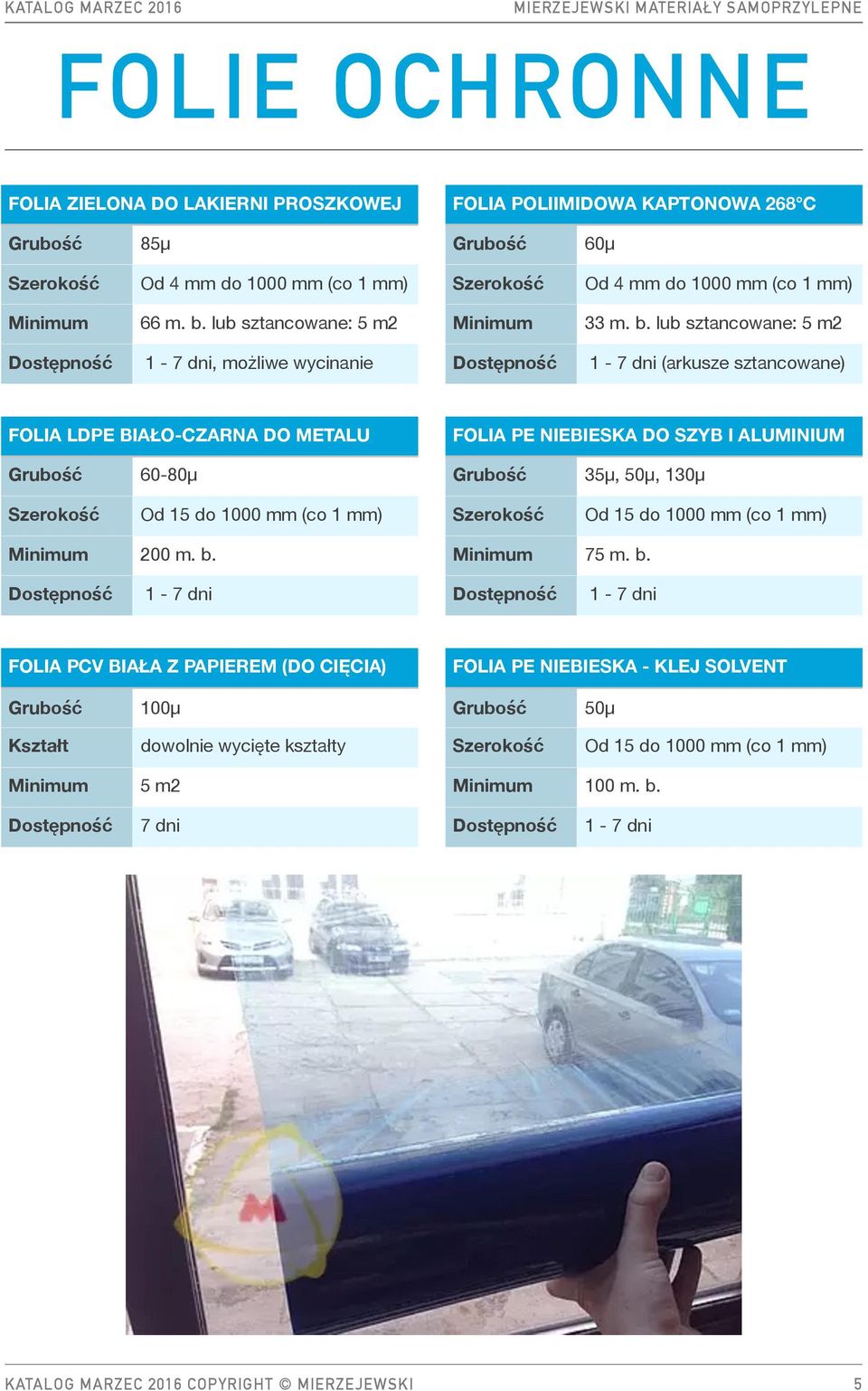 lub sztancowane: 5 m2 1-7 dni, możliwe wycinanie 1-7 dni (arkusze sztancowane) FOLIA LDPE BIAŁO-CZARNA DO METALU 60-80µ FOLIA PE NIEBIESKA DO SZYB I
