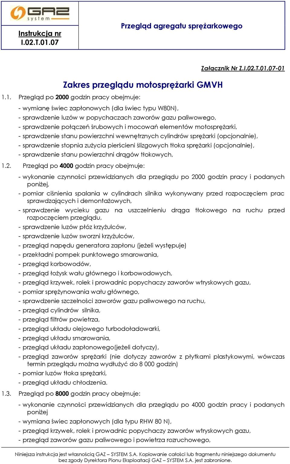 elementów motosprężarki, Załącznik Nr Z.