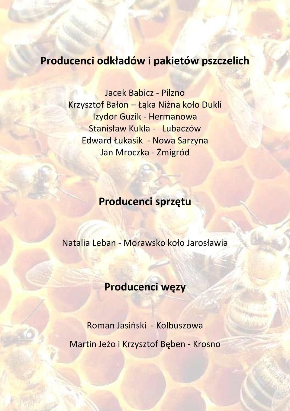 Nowa Sarzyna Jan Mroczka - Żmigród Producenci sprzętu Natalia Leban - Morawsko koło