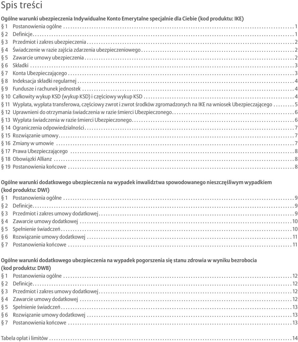 .. 4 9 Fundusze i rachunek jednostek... 4 10 Całkowity wykup KSD (wykup KSD) i częściowy wykup KSD.