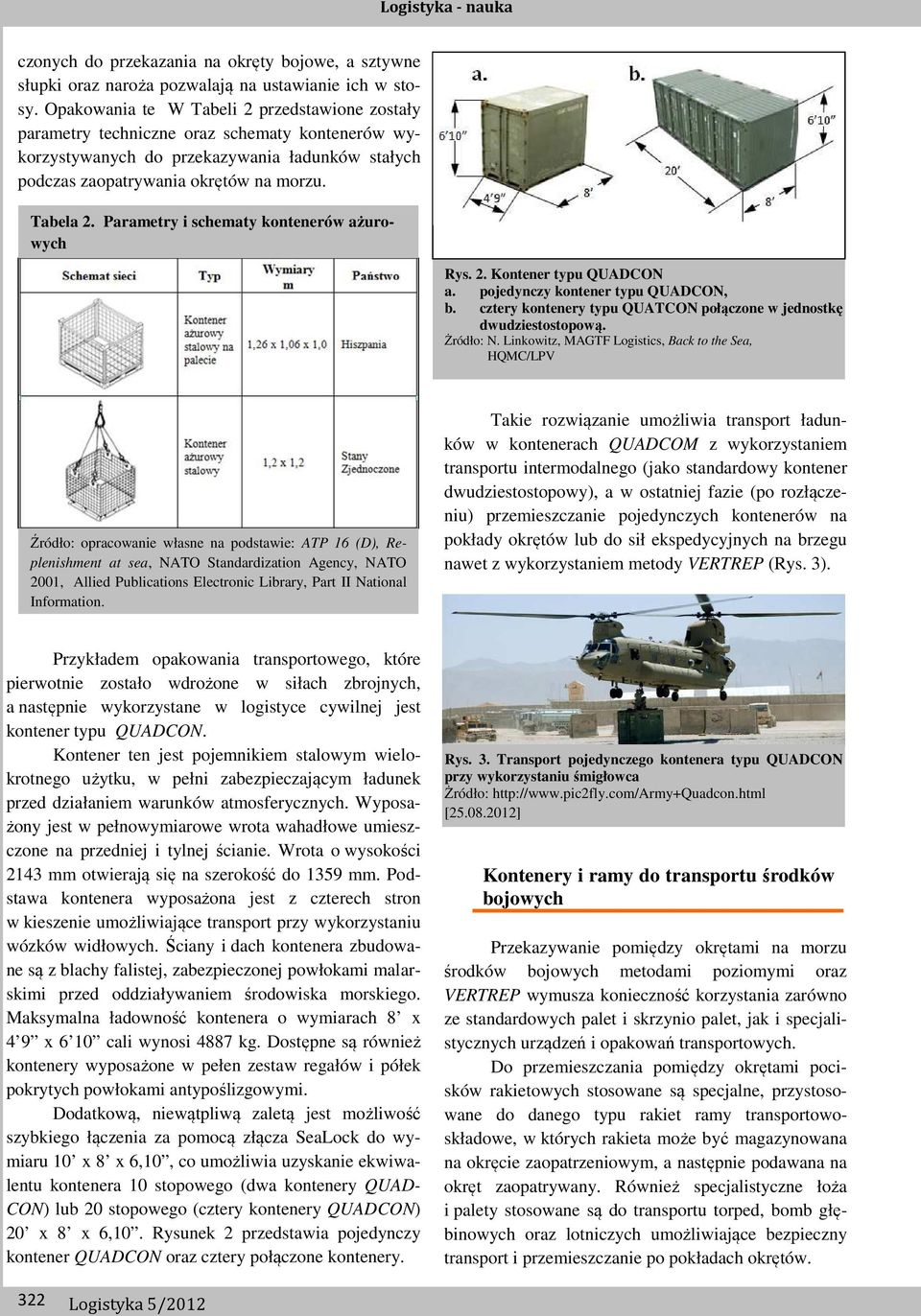Parametry i schematy kontenerów ażurowych Rys. 2. Kontener typu QUADCON a. pojedynczy kontener typu QUADCON, b. cztery kontenery typu QUATCON połączone w jednostkę dwudziestostopową. Żródło: N.