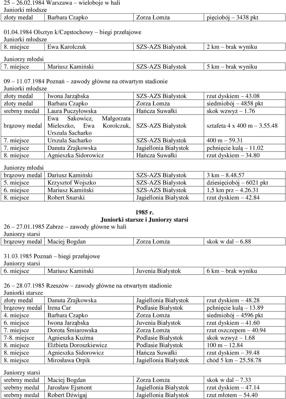 1984 Poznań zawody główne na otwartym stadionie złoty medal Iwona Jarząbska SZS-AZS Białystok rzut dyskiem 43.